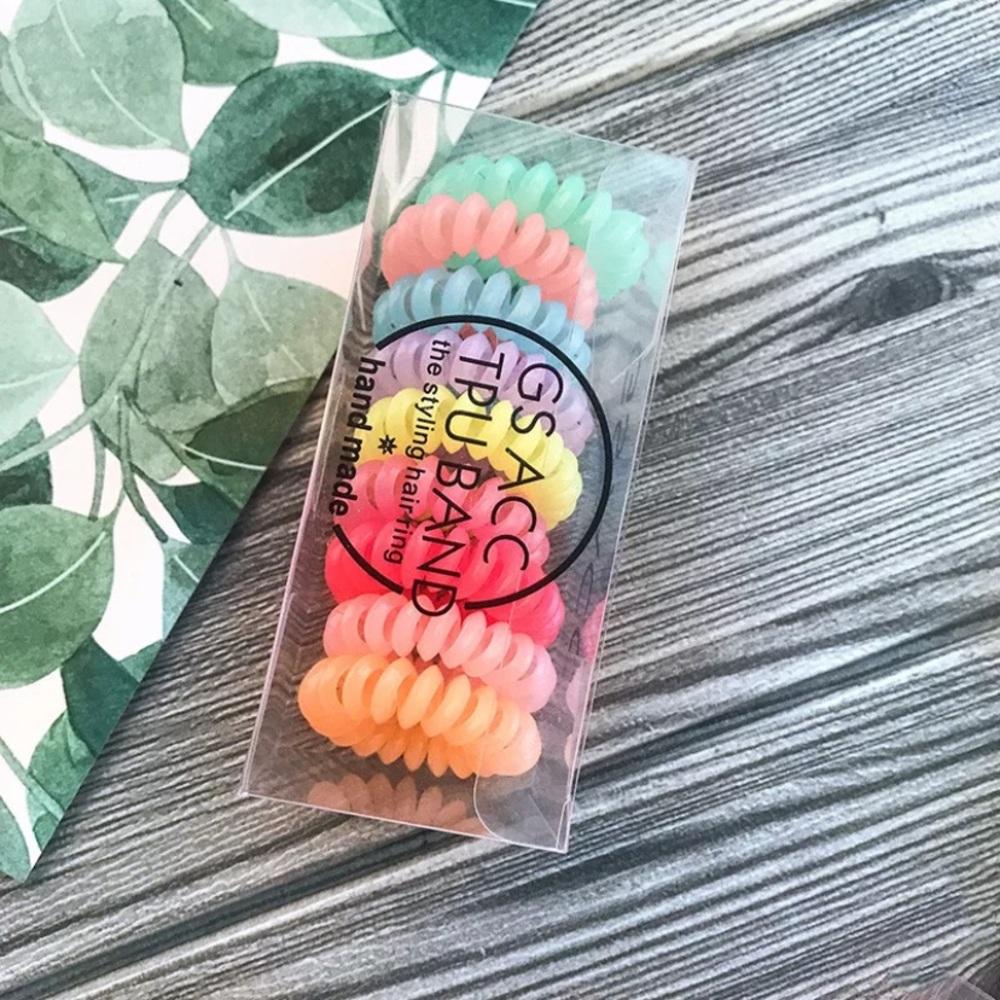 BOGO rainbow colored telephone cord hair tie